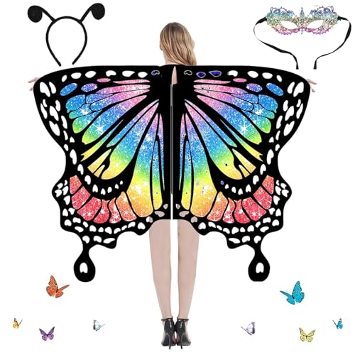 COLEESON Schmetterling Kostüm Damen, Karneval Kostüm Damen, Schmetterlingsflügel, Erwachsene Fee Kostüm,Bunter Schmetterling Umhang,für Halloween Fasching Party Cosplay, Butterfly Wings (C) von COLEESON