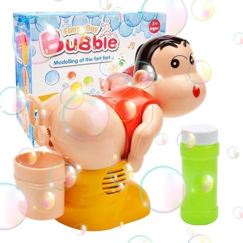 Seifenblasenmaschine für Kinder, Automatische Furz-Blasengebläse, Elektrische Seifenblasenmaschine mit Lichtern und abschaltbarem Sound für Kinder/Geburtstag/Party (A) von COLEESON