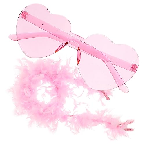 1 Satz 90er-Jahre-Outfit für Damen Frauen Armbänder Rave Outfits Federboa-Brillenset Zweiteiliges Brillenset mit rosafarbenem Federschal Vintage-Accessoires Boas für Erwachsene COLLBATH von COLLBATH