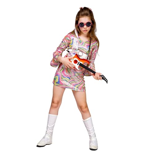COLLBATH Set Vintage Kleid Mädchen Retro Outfit Mädchen Ärmelkleid Mit Stirnband Disco Kostüm Für Jungen Und Mädchen COLLBATH Set Vintage Kleid Mädchen Retro Outfit Mädchen Ärmelkleid Mit Stirnband Disco Kostüm Für Jungen Und Mädchen von COLLBATH