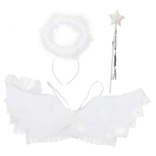 COLLBATH 1 Satz Engel Dress up Set Outfits Für Halloween Flügel Led Rosa Königlich Cosplay Zauberstab Party-anzieh-requisite Engel Rollenspiel Requisiten Partyzubehör Engelsstock Stoff Weiß von COLLBATH