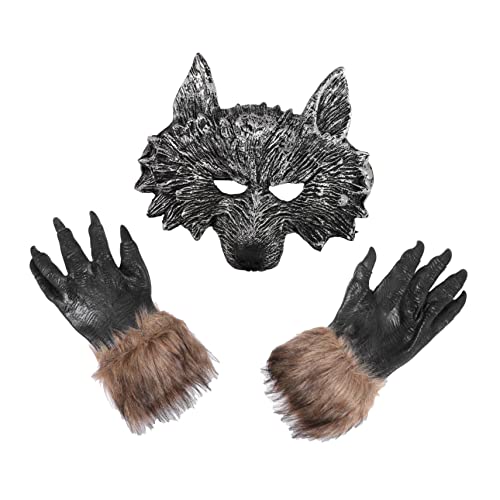 COLLBATH 1 Satz Handschuhe der Werwolfmaske Wolfskopf Handschuhe mit Wolfsklauen Werwolf-Kostüm halloween theme halloween costume Halloween-Werwolf-Maske Halloween-Wolfsmaske Vinyl von COLLBATH