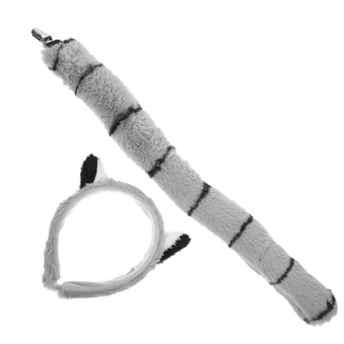 COLLBATH 1 Satz Lemur -Kopfschmuck Set tierische stirnbänder Tierstirnband Plüsch Rollenspiel Party Tierkostüme Ohren Stirnband Tier-Cosplay-Kostüm Kostüm Stoff Hellgrau von COLLBATH