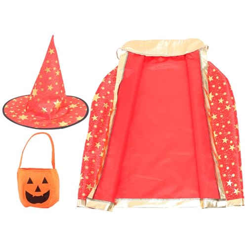 COLLBATH 1 Satz Party-umhang Kürbishut Halloween Kinderumhang Und Hut Zaubererumhang Kap Kürbis-umhang Kostüm Umhang Für -cosplay-zaubererhut Cosplay-umhang Vlies Rot von COLLBATH
