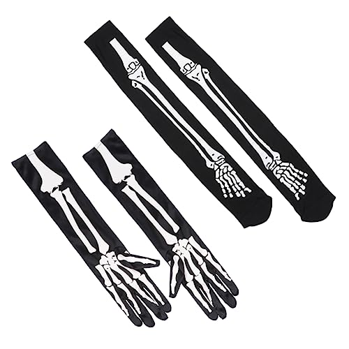 COLLBATH 1 Satz Skeletthandschuhe Socken Set Halloween Handschuhe aus Skelettknochen Mädchen Cosplay sockenschuhe Frauen Strümpfe Party Socken Handschuhe Skelett Socken Polyester Schwarz von COLLBATH