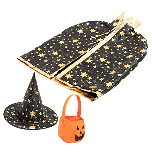 COLLBATH 1 Satz Umhang Mit Sternenmuster Für Kinderkostüm Mit Kapuze Capes Kinderumhang Kleinkind Junge Halloween-outfits Für Jungs Halloween-kapuzenmantel Black Satin von COLLBATH