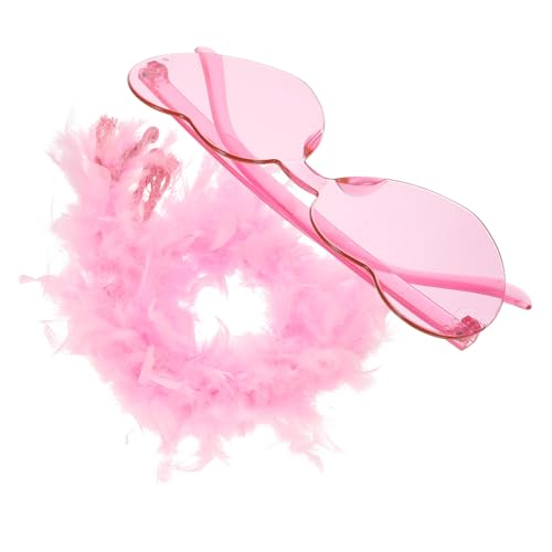 COLLBATH 1 Satz Tanzpartyzubehör Sonnenbrille in Herzform Frauenboa und Brille Herz Brille rahmenlose Brille Kostüm-Requisiten für Frauen rosa Boa und Brille Feder Zweiteiliger Anzug Schal von COLLBATH