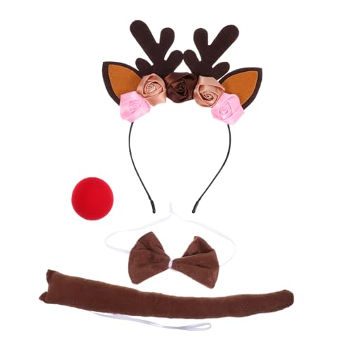 COLLBATH 1 Set Rentier-cosplay-kostüm: Filz-geweih-stirnband, Rudolph-rotnase, Hirschschwanz Und Weiche Krawatte Für Halloween Und Weihnachten COLLBATH 1 Set Rentier-cosplay-kostüm: Filz-geweih-stirnband, Rudolph-rotnase, Hirschschwanz Und Weiche Krawatte Für Halloween Und Weihnachten von COLLBATH