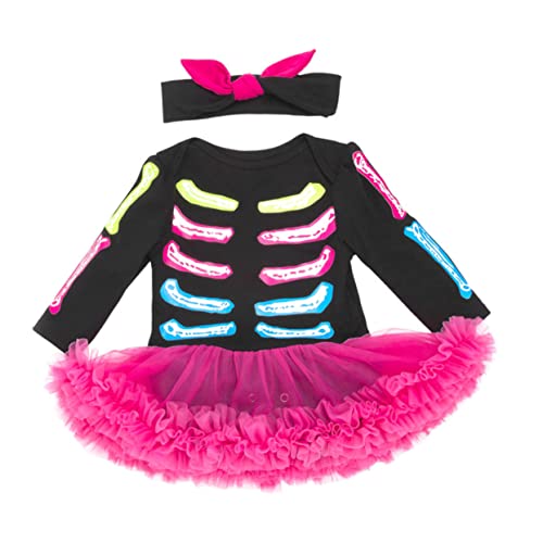 COLLBATH 1Satz Halloween Skelett Langarm Strampler Rock Mit Stirnband Für Teiliges Halloween Partys Einfach Anzuziehen von COLLBATH