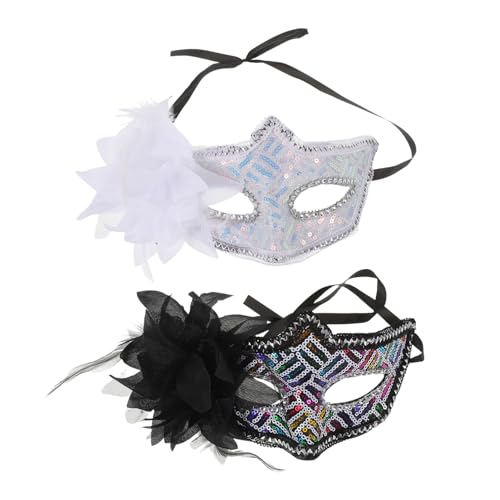 COLLBATH 2 Stück Halbgesichts-masken für Damen mit Glänzenden Pailletten und Seitlicher Blütenverzierung Leichte Faschings-masken für Halloween Fasching Ball und Kostümparty von COLLBATH