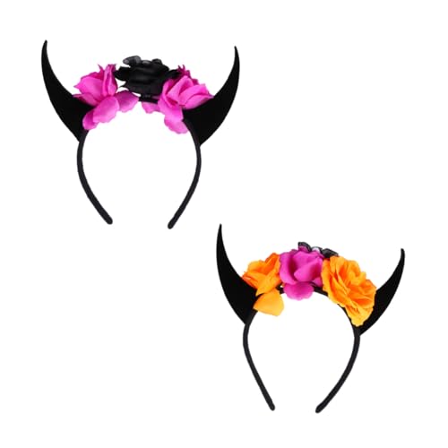COLLBATH 2 Stück Halloween Stirnband mit Teufelshörnern Blumen und Totenkopf Teiliges Party Kostümzubehör Komfortables Stoffhaarband für Erwachsene Teens für Karneval und Fotos von COLLBATH