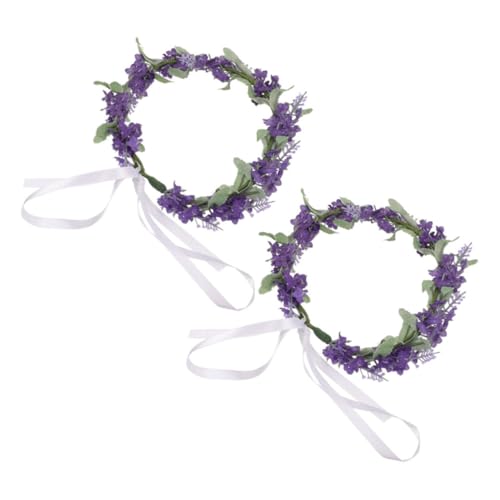 COLLBATH 2 Stück Lavendel Blumenkranz Stirnband Hochzeits Haarschmuck für Damen Tiefviolett für Strandurlaube und Besondere Anlässe mit Floralen Foto Requisiten von COLLBATH