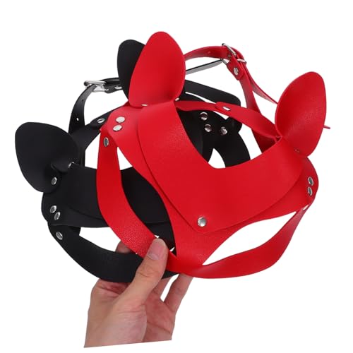 COLLBATH 2 Stück Pu-Katzenohren Masken Punk Stil Langlebig und Wiederverwendbar für Karneval Halloween Kostümparty Cosplay Schwarze und Rote Gesichtsmaske von COLLBATH