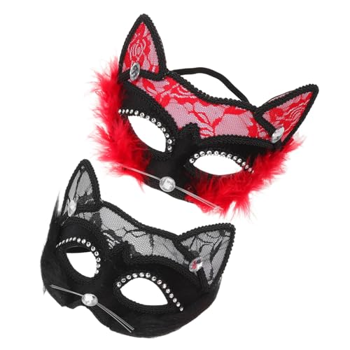 COLLBATH 2 Stück Teiliges Spitzen-katzenmaske für Damen Handgefertigte Atmungsaktive Halbschalen-maske mit Elegantem Design für Halloween Maskenball und Cosplay-events von COLLBATH