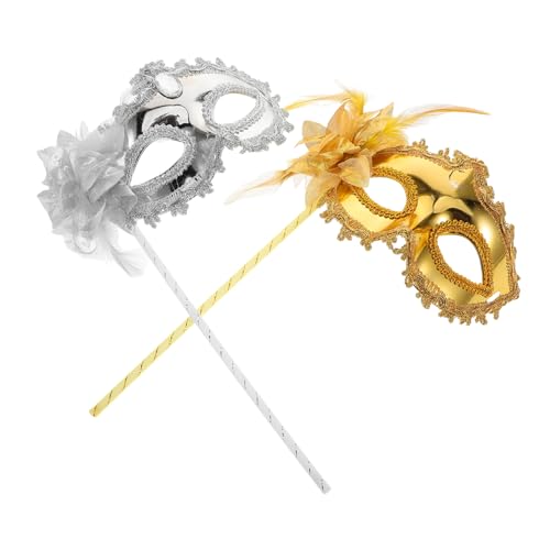 COLLBATH Zwei Elegante Venezianische Maskenmaske Mit Stabgriff Blumenmaske Für Frauen Maskenbälle Party Hochzeiten Und Halloween von COLLBATH