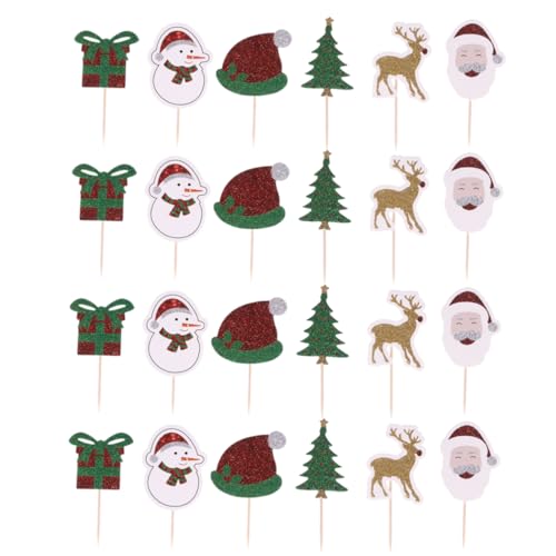 COLLBATH 24St Weihnachts-Cupcake-Pick weihnachtsmotiv tannenbaum Fruchtdekor Weihnachtsdekoration Papierbecher Hüte Hut-Kuchen-Deckel Cupcake-Topper Elch schmücken Plugin Zylinder Hölzern von COLLBATH