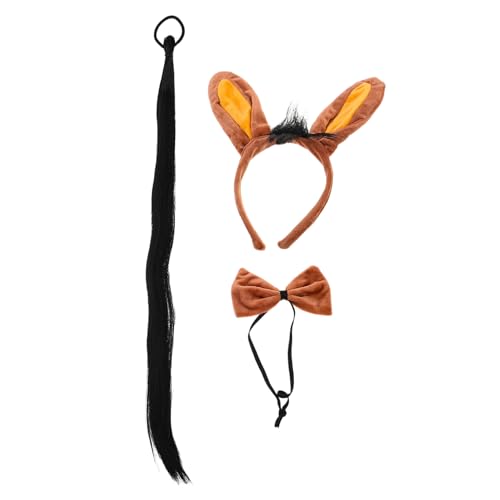 COLLBATH 3 Stück Teiliges Esel Kostüm Set mit Realistischem Eselohren Stirnband und Schleife Hautfreundlich Weiches Material für Halloween Tierkostüm Cosplay Party von COLLBATH