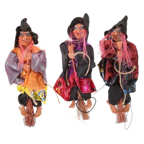 COLLBATH 3 Stück Teiliges Halloween Hexen Dekorationsset Langlebige und Realistische Hexenbesen Requisiten Gruselige Szene Dekoration für Halloween Party Wiederverwendbar Geeignet für von COLLBATH
