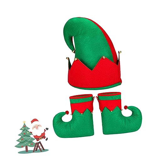 COLLBATH 3 Stück Weihnachts Elfen Schuhe Und Hüte Elfen Schuhe Ball Kostüm Für Erwachsene Elfen Kostüm Cosplay Kostüm Weihnachts Cospaly Kostüm Hut Kostüm Elfen Hut Party Für von COLLBATH