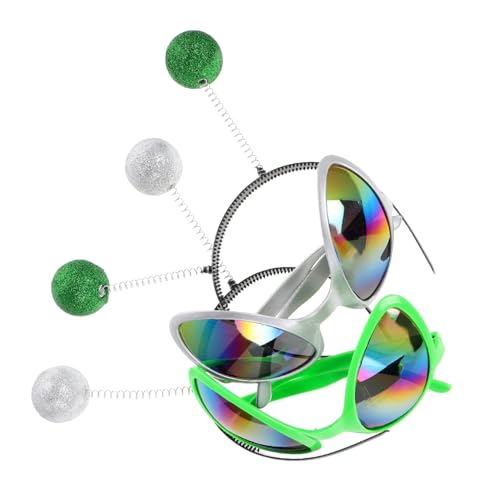 COLLBATH 4 Stück Teiliges Alien Festival Sonnenbrillen mit Grünem und Silbernem Rahmen Lustiges Brillen Headband für Halloween Karneval Kostüm Party und Erwachsenen Accessoires von COLLBATH