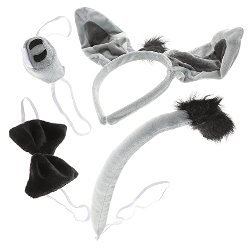 COLLBATH 4 Stück Teiliges Halloween Esel Kostüm für Stirnband Fliege und Nase Lustiges Tierkostüm für Jungen und Mädchen für Karneval Fasching und Kostümpartys von COLLBATH