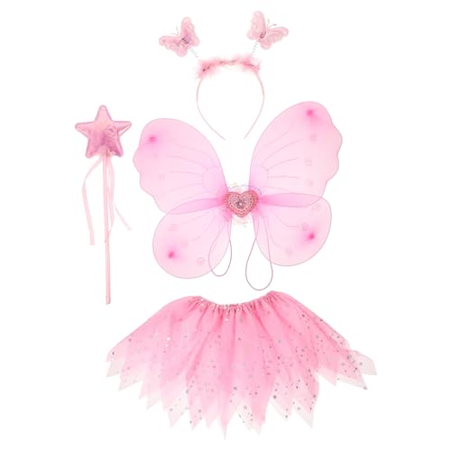 COLLBATH 4 Teiliges Kinderkostü Set Mit Tutu Rock Schmetterlingsflügeln Diadem Und Zauberstab Perfekt Für ädchen Als Verkleidung Oder Für Partys Pink von COLLBATH
