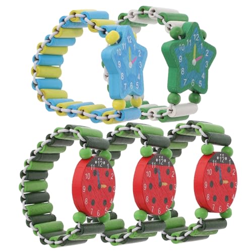 COLLBATH 5 Stück Cartoon-Uhr aus Holz interaktives lernuhr kinderspielzeug The Watch Wrist Watch -Cartoon-Uhr Jungs Kognitives für Holzuhren hölzern von COLLBATH