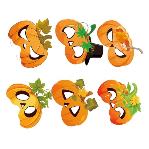 COLLBATH 6 Stück Herbst Papier Kürbis Masken mit Elastischem Band für Halloween und Thanksgiving Party Fotorequisiten für Festdekoration von COLLBATH
