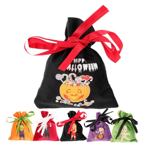 COLLBATH 6 Stück Süßigkeitentasche Griffe Lecker Tasche mit Kordelzug Beutel bunt Halloween-Taschen als Halloween-Partybevorzugungstaschen Stoff Colorful von COLLBATH