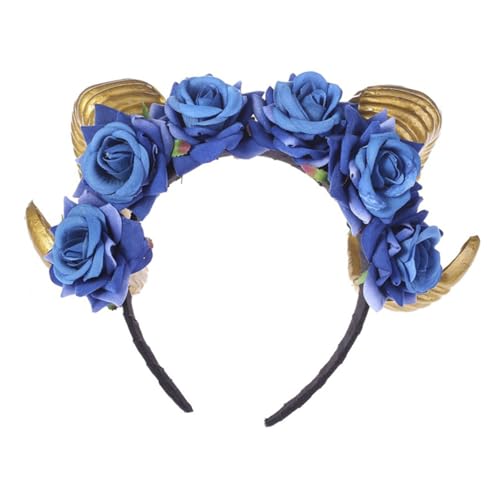 COLLBATH Blaues Halloween Haarreif mit Rosen und Schwarzen Hörnern Modisches Stirnband für Damen Leichtes und Komfortables Kopfschmuck für Party Festival und Cosplay COLLBATH Blaues Halloween Haarreif mit Rosen und Schwarzen Hörnern Modisches Stirnband für Damen Leichtes und Komfortables Kopfschmuck für Party Festival und Cosplay von COLLBATH