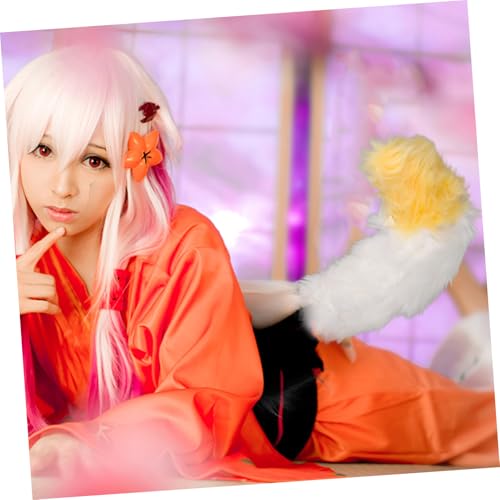 COLLBATH Flauschiger Realistischer Fuchsschwanz als Cosplay-accessoire Weicher Gelb-weißer Falscher Tier- für Halloween Maskenball Kostümparty Fasching und Rollenspiele von COLLBATH