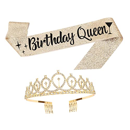 COLLBATH Geburtstagskrone mit Strass und Kamm Schärpe Festliches Party für Mädchen Dekoratives Geburtstagszubehör Goldene Prinzessin Krone für Besondere Anlässe von COLLBATH