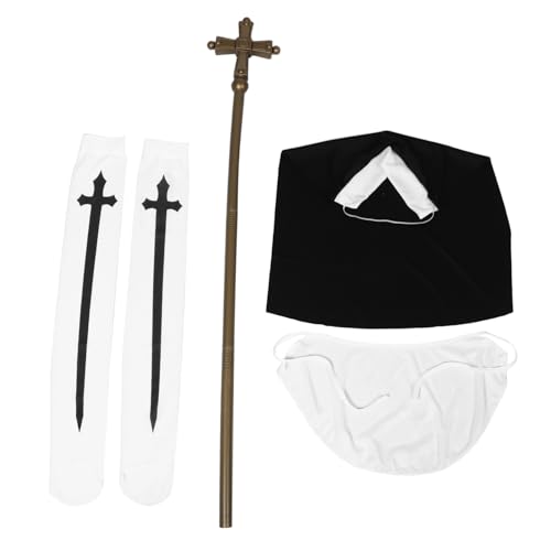 COLLBATH Halloween Cosplay Set Frauen Nonnenkostüm mit Nonnenhut Kragen Stab und Weißen Kniestrümpfen Langlebiges Partyoutfit für Halloween Partys und Themen-events von COLLBATH