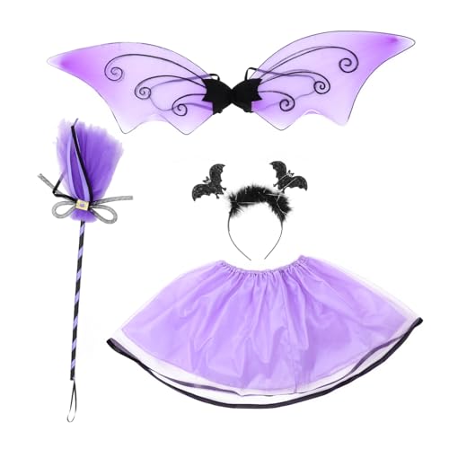 COLLBATH Halloween Mädchen Kostüm Mit Fledermausflügeln Und Tüllrock Teiliges Für Karneval Cosplay Und Halloween Events von COLLBATH
