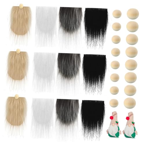 COLLBATH Handgemachtes Wichtelbart mit Kunstfell in Dunkel Khaki Dunkelgrau Holzkugeln Langlebiges DIY Bastelmaterial für Weihnachtsdeko und Gnom Herstellung von COLLBATH