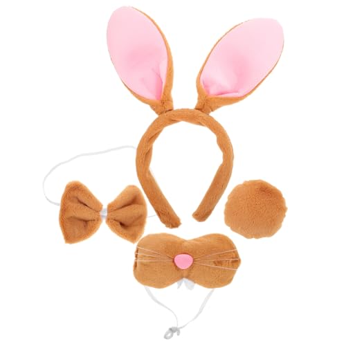 COLLBATH Hasenohren Stirnband Teiliges Halloween Cosplay Set mit Plüschohren Schleife und Nase Braunes Kaninchen Kostüm für Karneval Party und Festival von COLLBATH