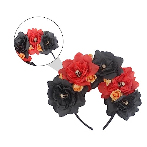COLLBATH Mexikanisches Blumen Haarband Halloween Haarschmuck Rutschfest Cosplay Party Damen Karneval Dekoration Rot Schwarz von COLLBATH