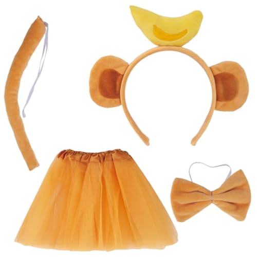 COLLBATH Monkey Ohren Haarreif mit Bananen Stirnband Fliege und Tutu Rock Niedliches Affen Kostüm Zubehör für Mädchen Leichtes Stoff Material Dekoratives Tier Party Accessoire von COLLBATH
