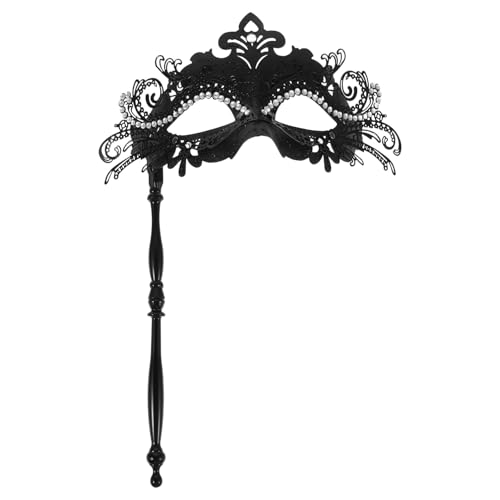 COLLBATH Schwarze Maskerade mit Stick für Erwachsene für Karneval Halloween und Kostümpartys mit Funkelnden Akzenten und Komfortablem Sitz von COLLBATH