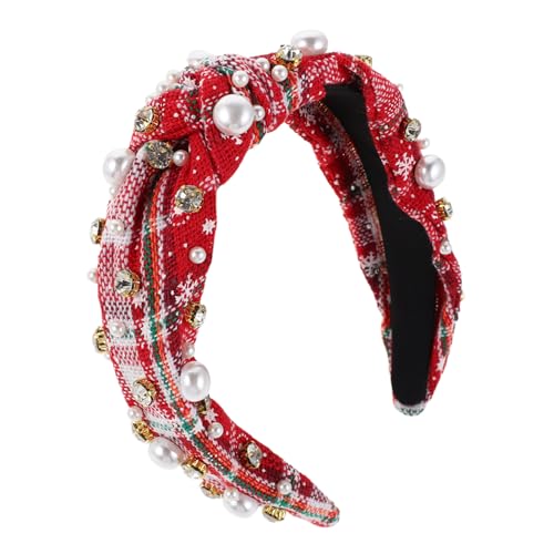 COLLBATH Weihnachtsperlen Haarband Stirnbänder Für Frauen Roter Haarschmuck Für Frauen Perlen Stirnbänder Weihnachtsknoten Stirnband Strass Stirnband Weihnachtsknoten von COLLBATH