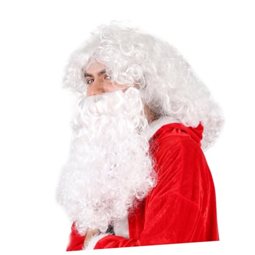 COLLBATH Weiße Lange Lockige Santa Claus Perücke und Schnurrbart Hochwertige Cosplay-Requisite für Nikolaus Kostüm Hautfreundliches Material für Weihnachten Party Halloween und Festliche von COLLBATH