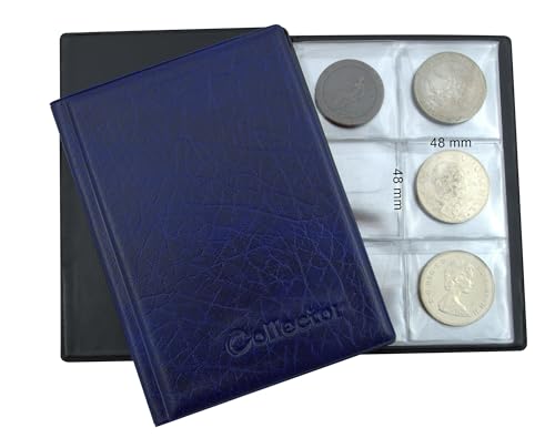 COLLECTOR - Münzalbum für 48 Große Münzen – Kompatibel mit Crown 5 £, 5 Euro €, 10€, 20€, 25€, 30€ und 50€ (Durchmesser 30-45 mm) Sammelalbum - Blau von COLLECTOR