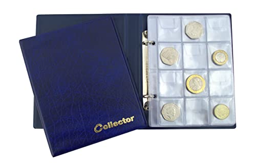 Collector Münz-Sammelalbum für 120 Verschiedene Münzen-Größen, für 2 Euro Münzen und andere mittlere Größe - mit Seiten - BLAU Münzalbum von COLLECTOR