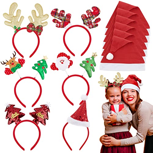 12 Stück Weihnachtsmütze Weihnachten Haarreif Nikolausmütze Partyhüte Weihnachten Haarschmuck Stirnband Kopfbedeckung Rentier Weihnachtsmann Mütze Party Accessoires für Erwachsene Kinder (D) von COLOFALLA