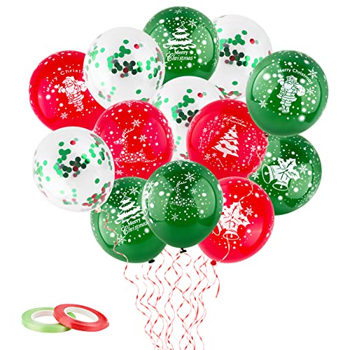 24 Stück Weihnachten Luftballons 12 Zoll Merry Christmas Ballons Rot Grün Weihnachtsballons Latex Weihnachtsfeier Party Deko mit 2 Bänder Weihnachtsdeko (A) von COLOFALLA