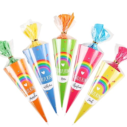 COLOFALLA 10 Stk Schultüte für Mädchen Junge Klein Geschwister Schultüte Schulkind Regenbogen-Boho Zuckertüten zum Befüllen Geschwistertüte Deko für Einschulung Schulanfang Abschiedsgeschenk von COLOFALLA
