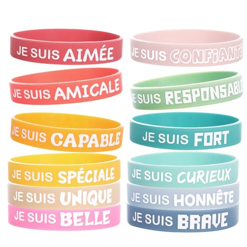 COLOFALLA 12 Stücke Ermutigend Armband Silikon auf Französich Mutmacher Armband Motivation Geschenke für Kinder Motivation Armbande COLOFALLA 12 Stücke Ermutigend Armband Silikon auf Französich Mutmacher Armband Motivation Geschenke für Kinder Motivation Armbande von COLOFALLA