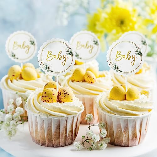 COLOFALLA 24 Stk Cupcake Topper Babyparty Tortendeko Oh Baby Babyshower Geburt Mummy To Be Torten Topper Kuchendeko Party Deko Neutral für Babyparty Gender Reveal von COLOFALLA