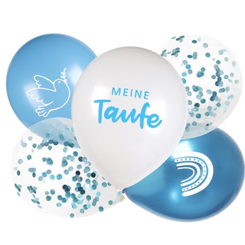 COLOFALLA 24 Stücke Luftballon Taufe Deko Mädchen Blau Geschenk Meine Taufe Taube Regenbogen Muster Ballon mit 2 Bänder (Blau) von COLOFALLA