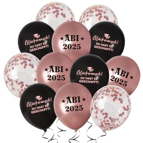 COLOFALLA 30 Stücke Abitur 2025 Deko Graduation Deko ABI Luftballons Abitur Luftballons Rosegold Schwarz Abschluss Deko Prüfung Bestanden Graduation Deko Abschlussdekoration für 2025 Abschluss Party von COLOFALLA